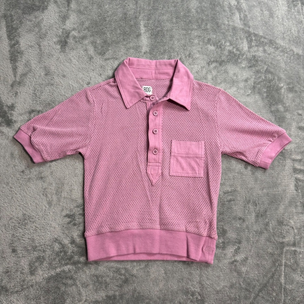 BDG Urban Outfitters Pink Mesh Knit Polo Shirt Short Sleeve XS